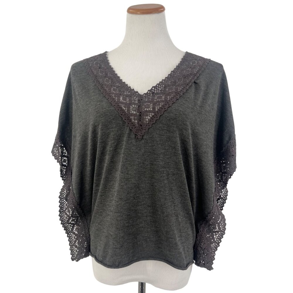 Rue21 Gray Lace Crochet Trim Flutter Sleeve V-Neck Top - Picture 9 of 12